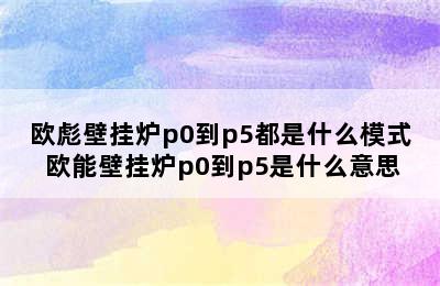 欧彪壁挂炉p0到p5都是什么模式 欧能壁挂炉p0到p5是什么意思